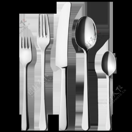 五只刀叉勺子餐具免抠png透明图层素材