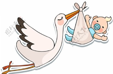 送子鹤与婴儿贴纸矢量素材