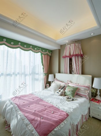 欧式粉红色简约风室内设计卧室效果图