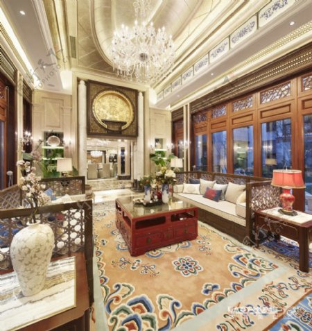 别墅奢华尊贵中国风客厅设计效果图