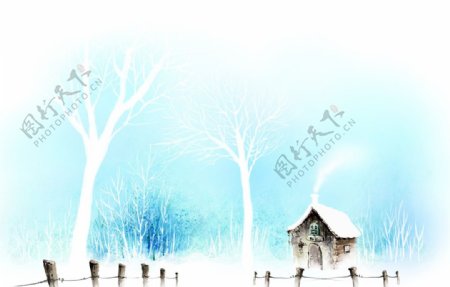 冬天蓝色手绘背景