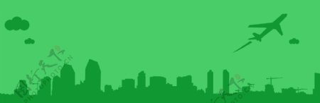 绿色手绘城市淘宝全屏banner背景
