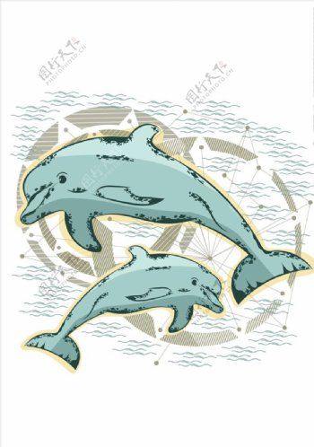 手绘海豚矢量图下载