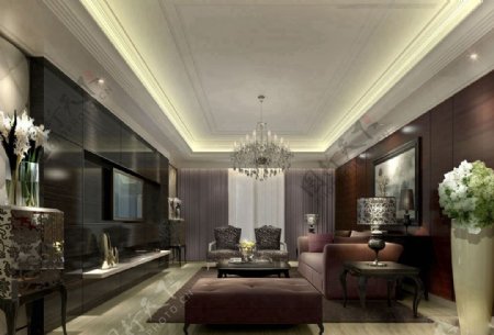现代时尚客厅褐色背景墙室内装修效果图