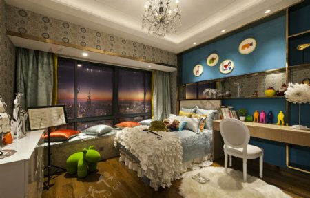 欧式古典优雅风格卧室照片墙效果图