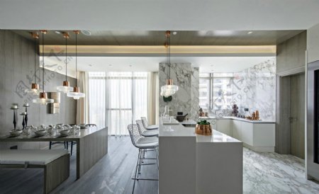 300平米大户型现代时尚厨房用餐厅效果图