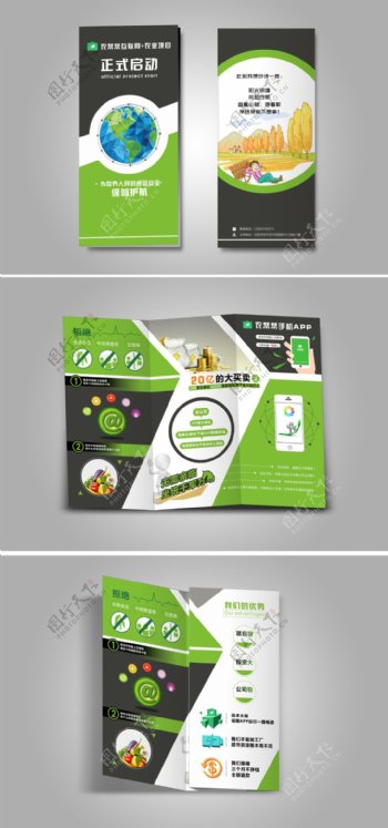 农业项目灰绿色现代图标色彩宣传三折页传单