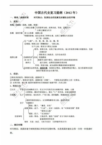 中考专区历史初三中考中国古代史复习提纲