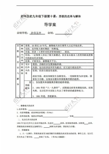 九年级下册历史湖北省九年级下册导学案第五单元社会主义国家的改革与演变2份
