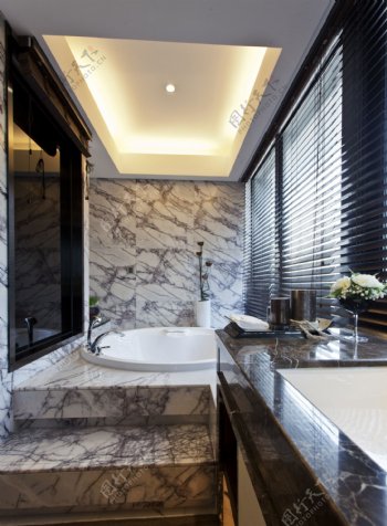 现代时尚浴室灰色花纹背景墙室内装修效果图