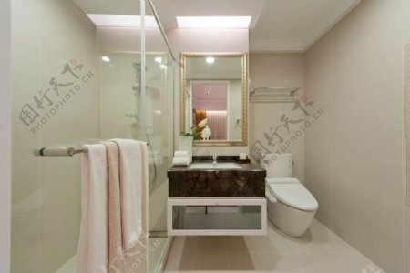 现代简约浴室深褐色桌面室内装修效果图