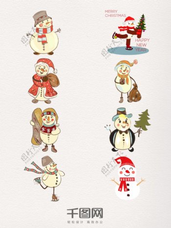 手绘圣诞雪人装饰图案