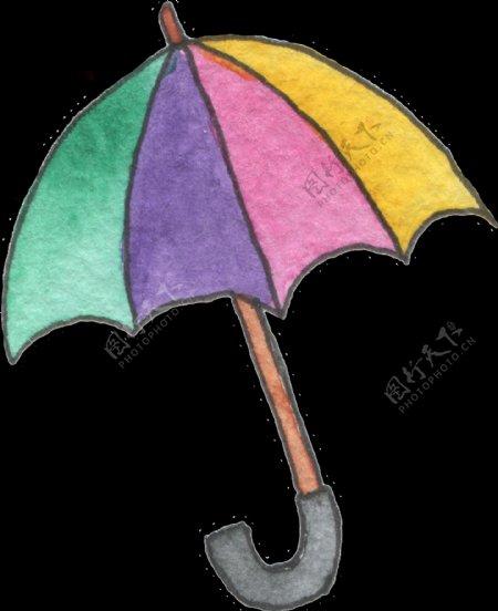 七彩雨伞透明素材
