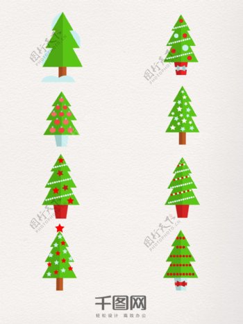 一组多样的圣诞树贴纸
