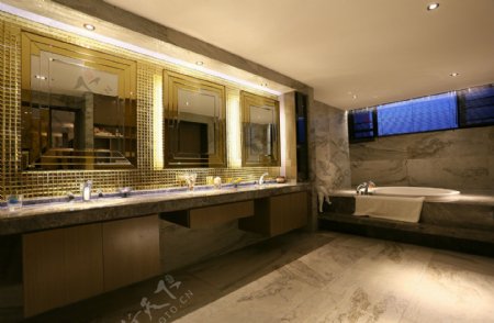 现代轻奢卫生间金色洗手台室内装修效果图