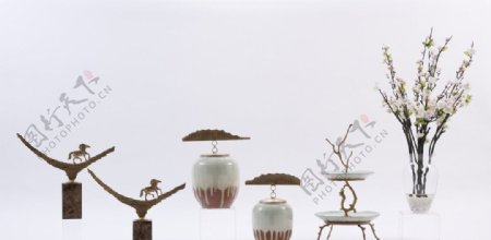 中式陶瓷配铜装饰罐渐变色高档