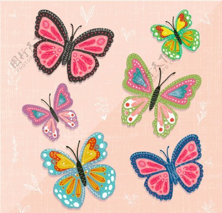 6款彩色蝴蝶设计矢量素材