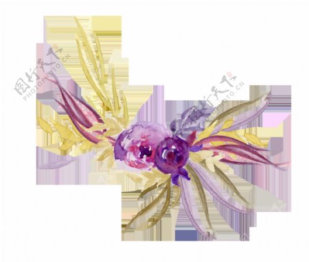 紫色水彩花卉卡通透明素材