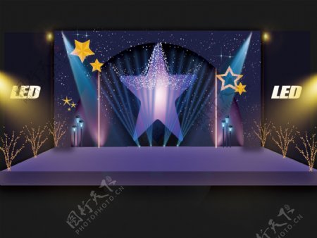 梦幻蓝紫色婚礼舞台设计婚礼效果图