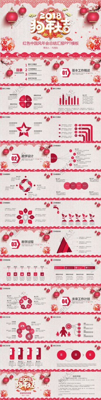 红色中国风年会总结汇报PPT模板