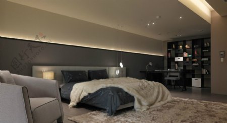 现代文艺卧室浅褐色地毯室内装修效果图