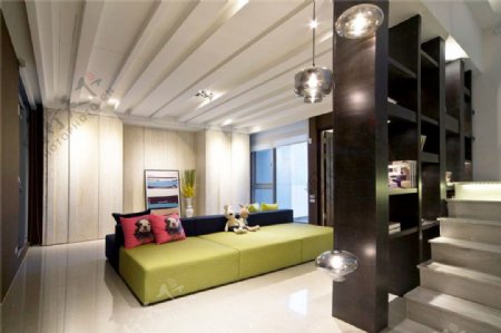 现代时尚客厅黄色沙发室内装修效果图