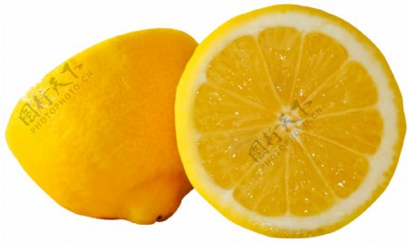 黄色漂亮切开的柠檬免抠psd透明素材