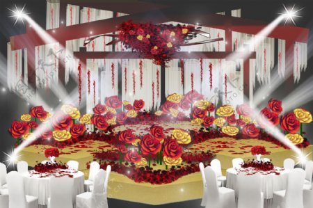 红色浪漫婚礼舞台工装效果图