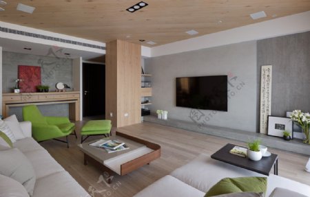 现代清新客厅木地板室内装修效果图