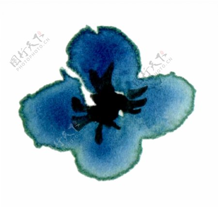 冰蓝花瓣卡通水彩透明素材