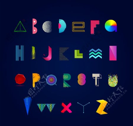 彩色造型英文字母矢量素材