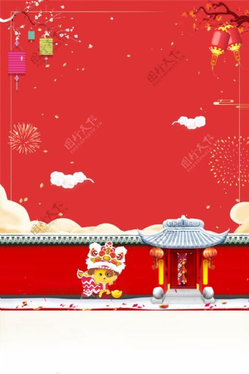喜庆春节舞狮背景