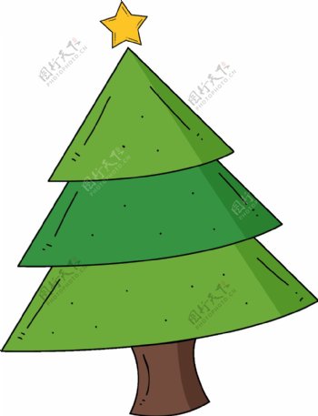 卡通绿色三层圣诞树PNG元素