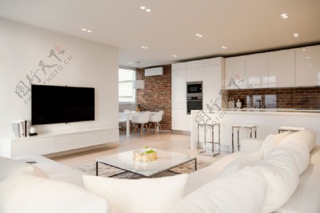 现代高雅客厅白色沙发室内装修效果图