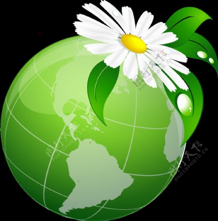 清新白色花朵地球元素