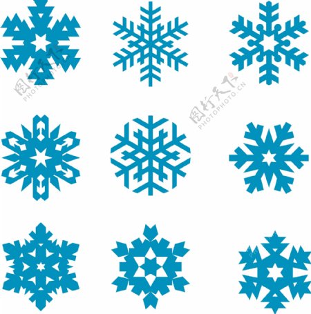 雪花矢量素材蓝色冬日设计元素装饰图案集合