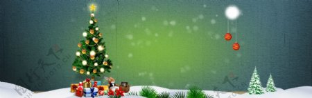 圣诞主题雪地圣诞树banner背景