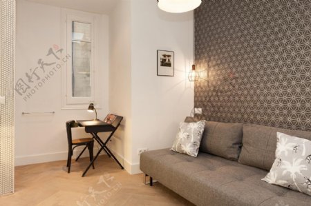现代混搭客厅褐色斑点背景墙室内装修效果图
