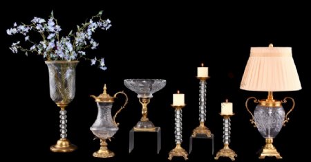 欧美水晶配铜台灯烛台花瓶