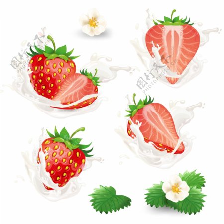 写实风格牛奶草莓元素