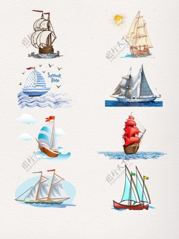 大海的帆船装饰图案