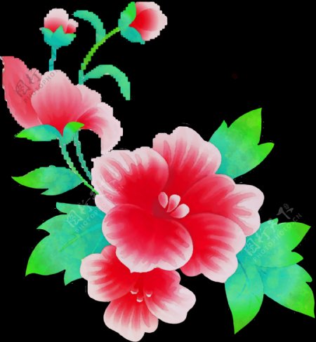 彩绘美丽的水彩花png透明素材