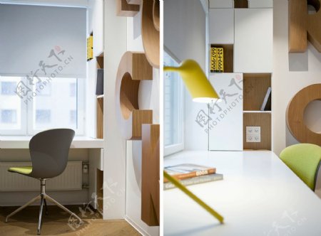 现代文艺客厅纯色书桌室内装修效果图