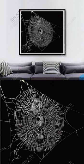 方图黑白创意蜘蛛网装饰画