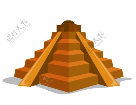 卡通黄色金字塔楼梯png元素