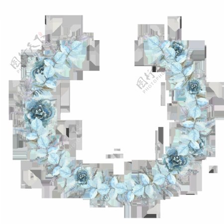 手绘水蓝色花卉透明素材png