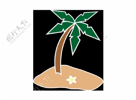 卡通小岛椰子树png元素