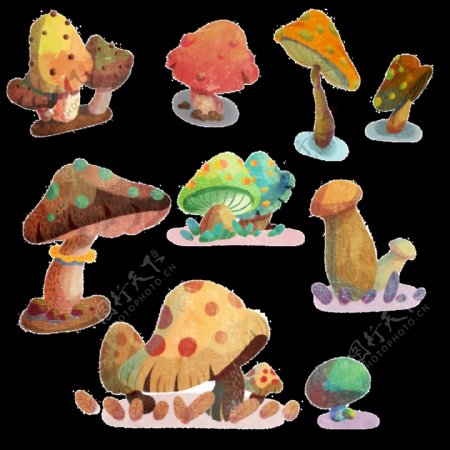 各种彩绘蘑菇图案元素