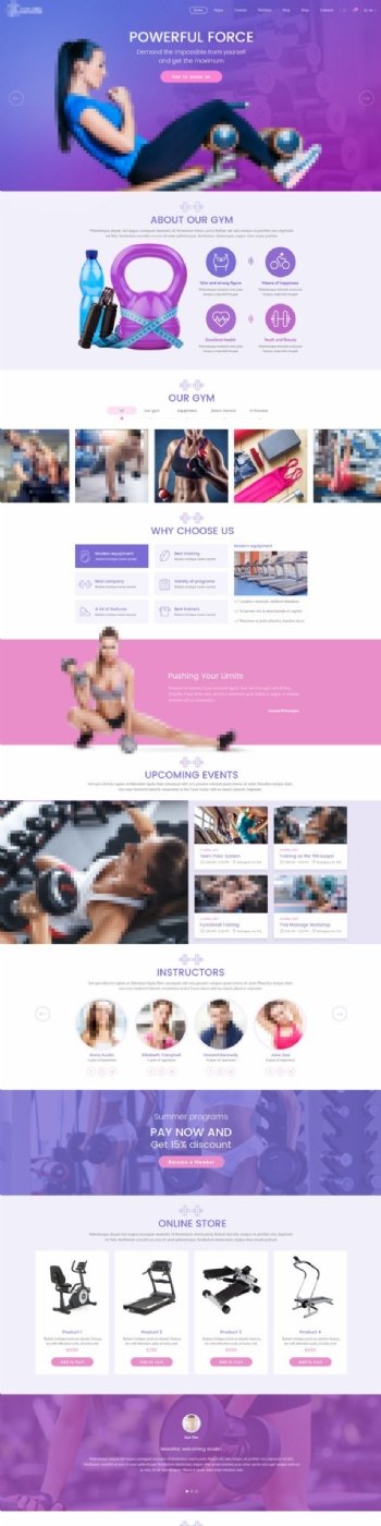 紫色大气唯美的国外运动健身网站模板首页