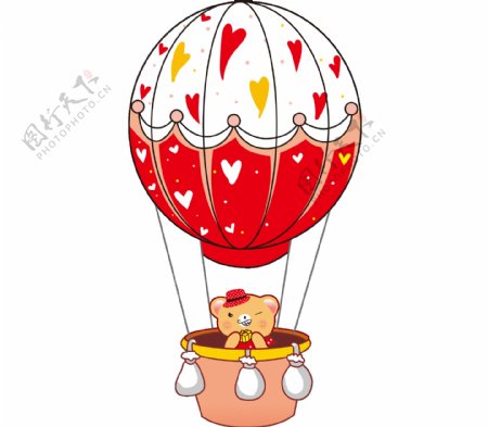 卡通小熊热气球漫画png元素
